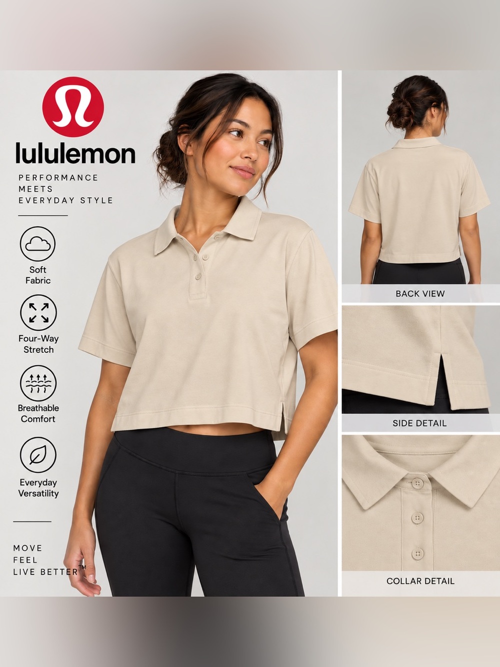 lululemon athletica | Cropped Polo Top — Light Beige | Size 6